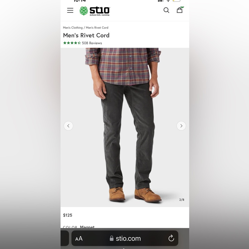 Men’s Stio rivet Cord corduroy dark grey pants Size 36S